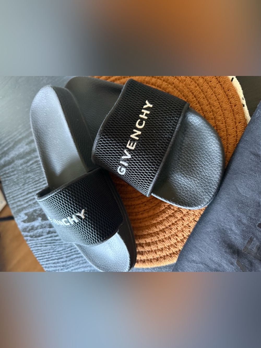 Givenchy Black Slides with White Logo on Straps